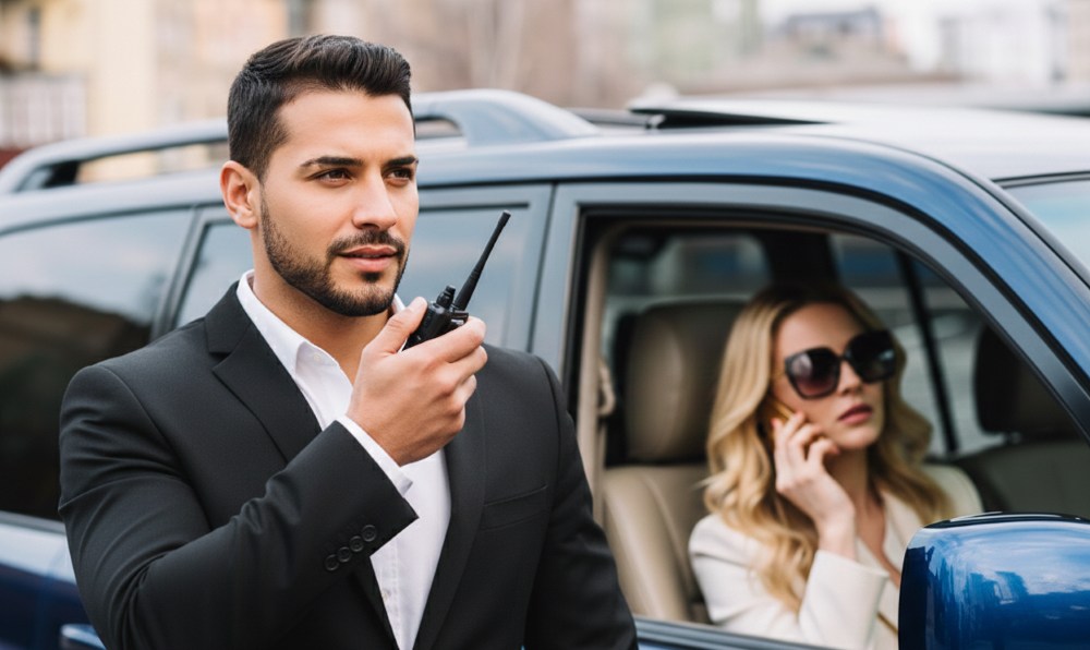 Personal security guard monitors surroundings